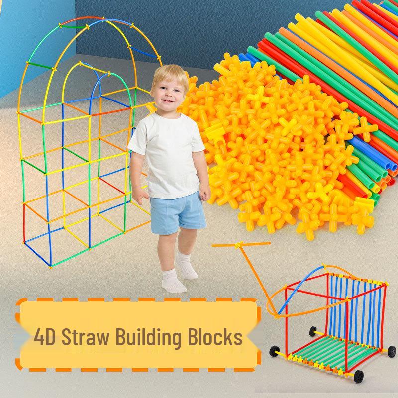 Children's 4D Interlocking Straw Building Blocks for Kindergarten Assembly