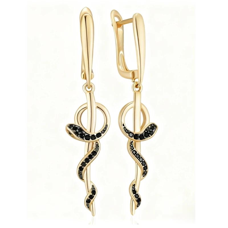 1 Pair Vintage Bohemian Style Black Zircon Snake Drop Earrings For Women Gold Color Vintage Animal Daily Punk Jewelry