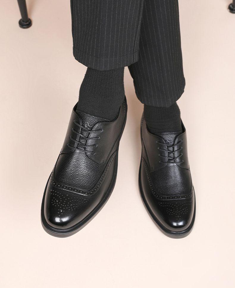 Red Dragonfly Men's Genuine Leather Soft Sole Brogue Shoes - Autumn/Winter Formal Style