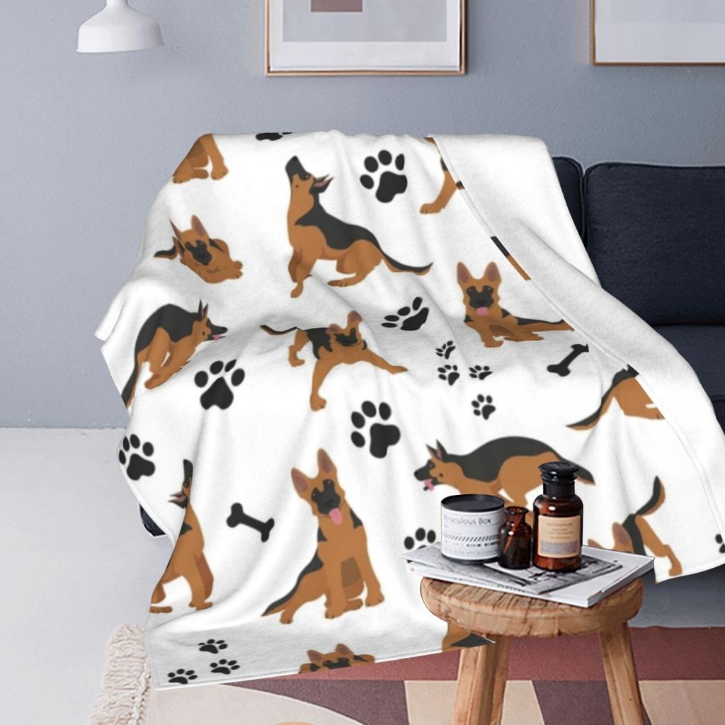 Warm Soft Blanket Travel German Shepherd Pattern Throw Blanket Puppy Pet Flannel Bedspread Couch Chair Novelty Sofa Bed Cover