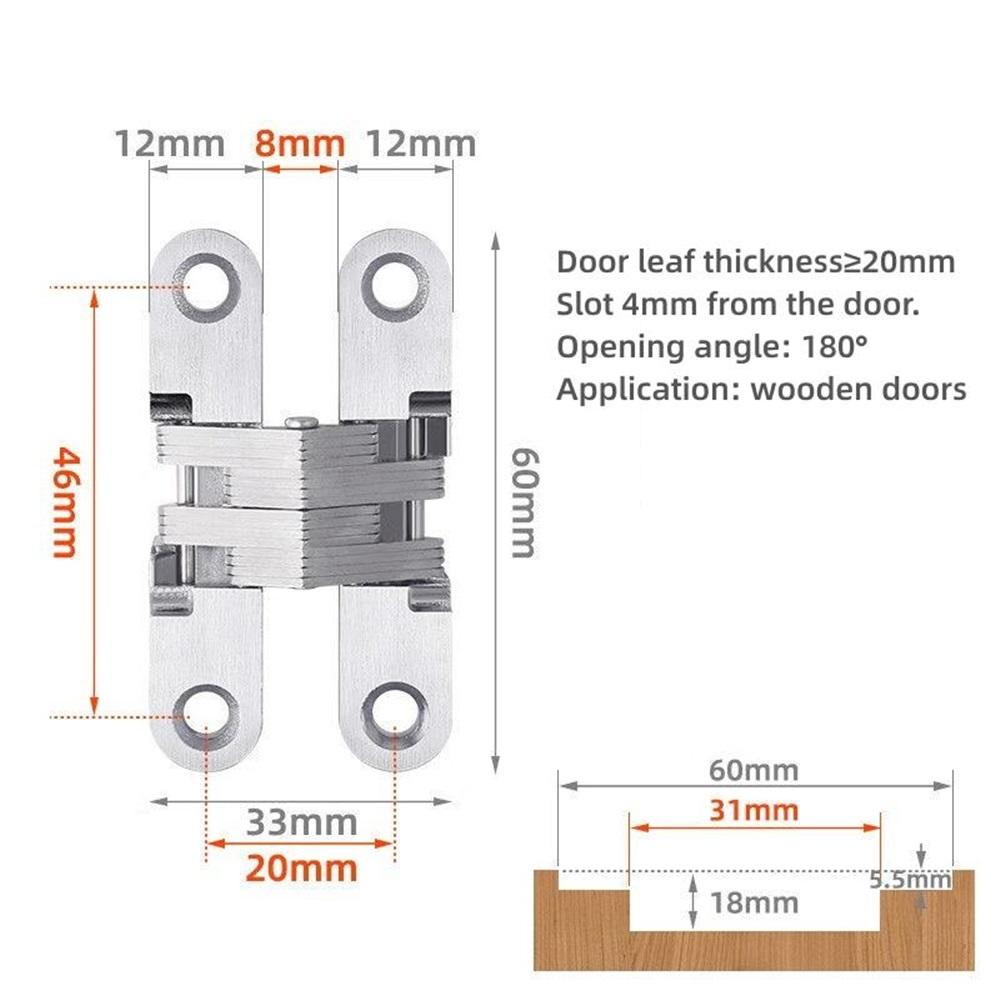 Hidden Gate Hinge Stainless Steel Invisible Door Hinges Concealed Barrel Wooden Box Silver