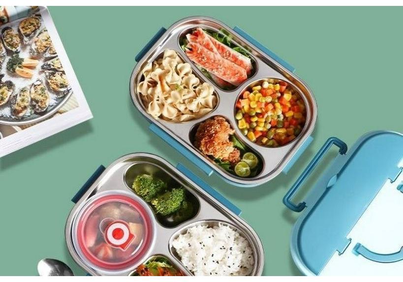 304 Stainless Steel Insulated Kids' Lunch Box with Compartments and Lid—Anti-Scald, Food-Grade, Perfect for School or Office.