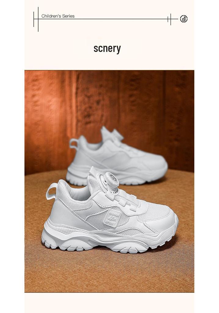Breathable White Mesh Running Shoes for Primary School Boys and Girls