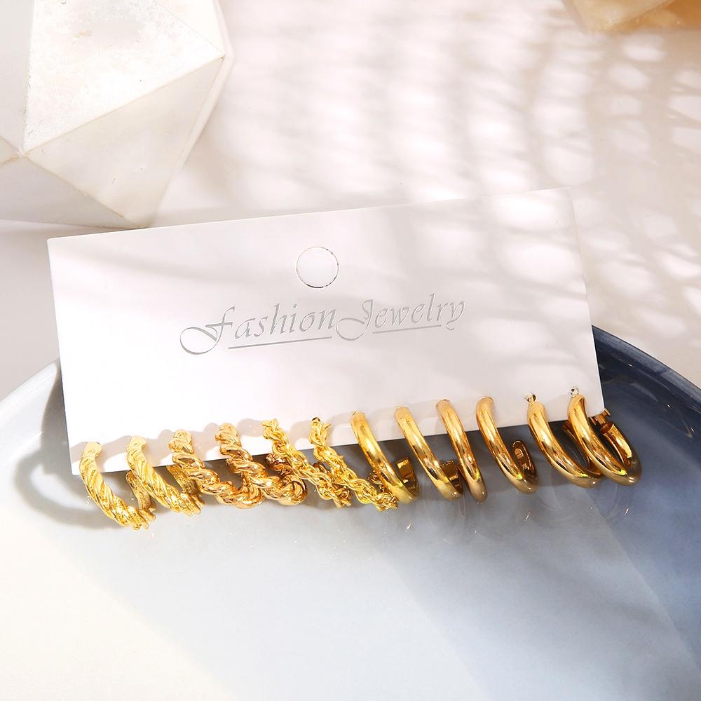 6 Paare/satz Einfache Gold Ohrringe Set für Frauen Retro Creolen Schmuck Zubehör