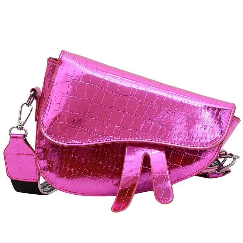 

Текстурована лакована шкіряна глянцева сумка-сідло 2024, нова модна універсальна сумка через плече рожевий червоний колір