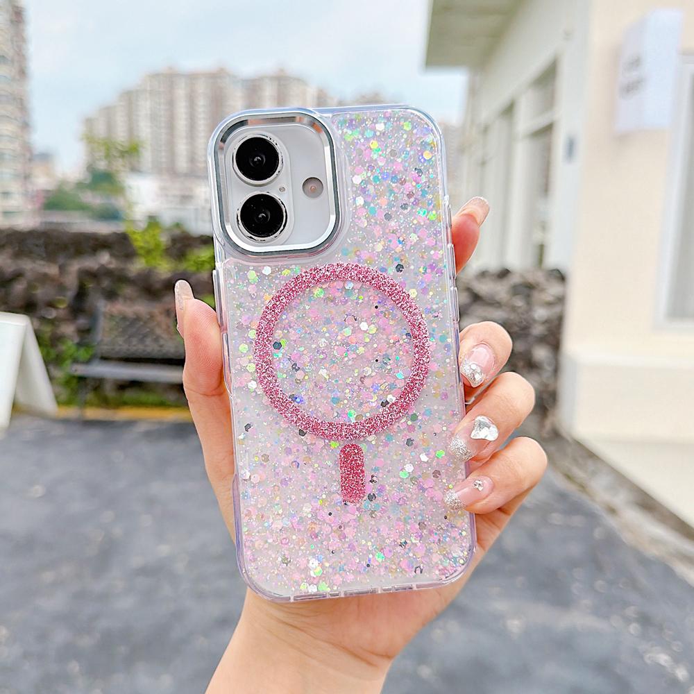 KEYSION Luxuxy Glitter Magnetic Phone Case for MagSafe for iPhone 12 13 14 Pro Max 14 Plus Soft TPU+PC Shockproof Back Cover