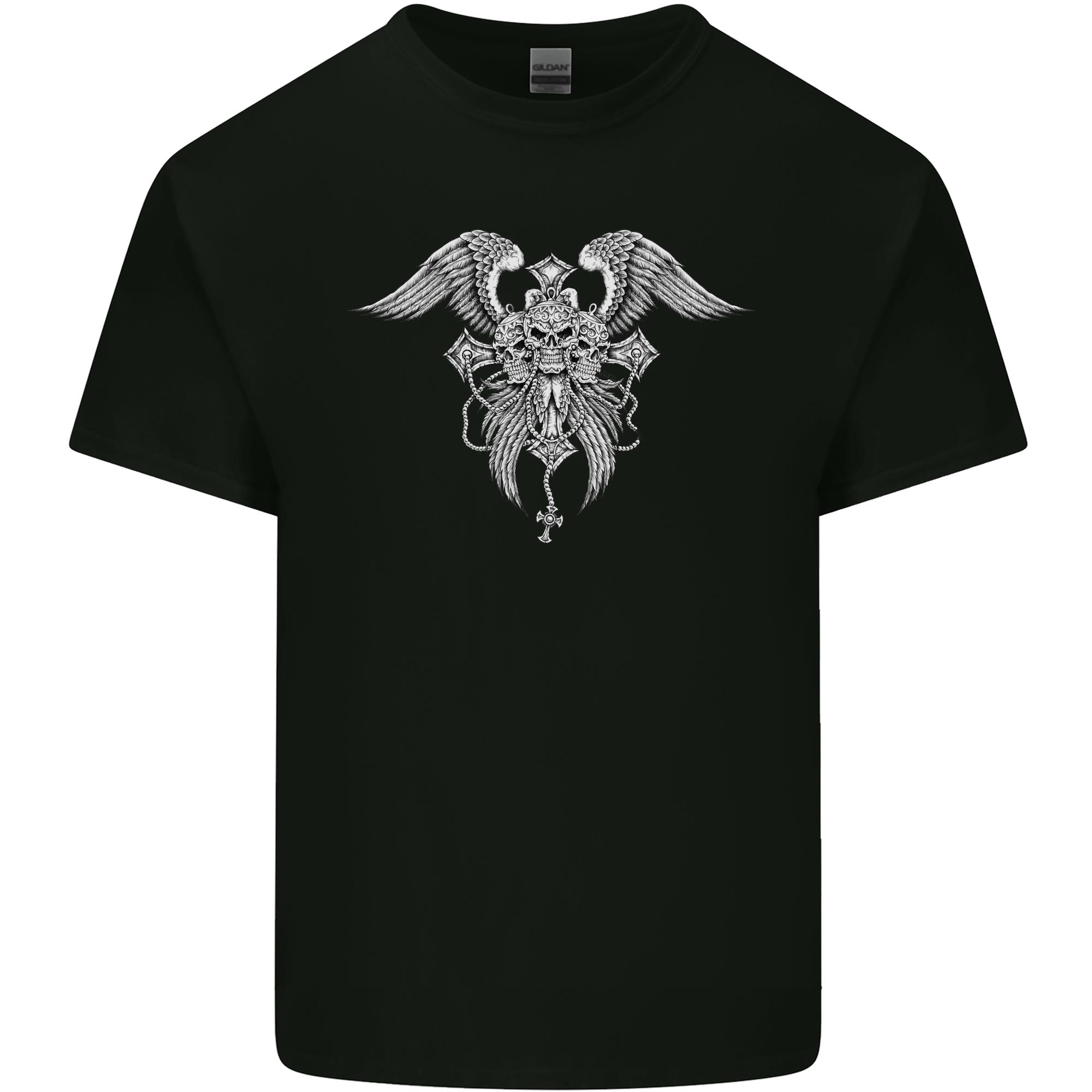 Cross Skull Wings Gothic Biker Heavy Metal Unisexs Light Cotton TShirt S