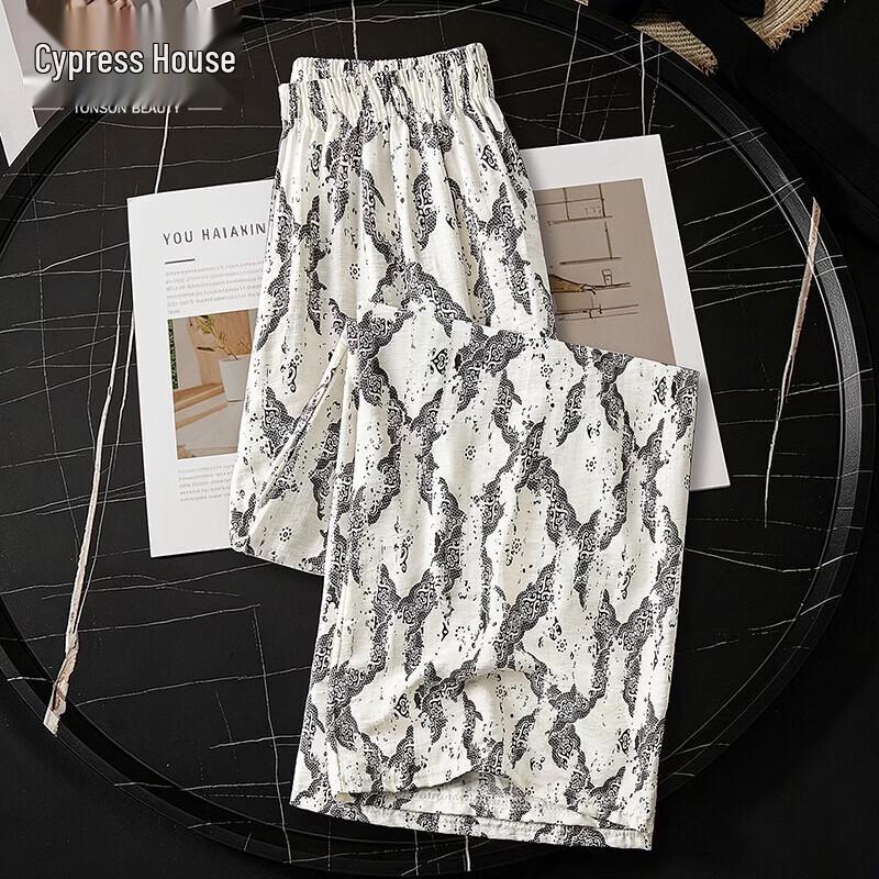 Women s Elastic Waist Printed Wide-Leg Casual Pants One Size