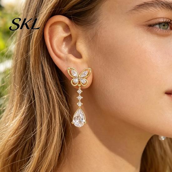 Dangle Earrings for Women 1 Pair Butterfly Drop Women, Inlay Teardrop Zirconia Earrings, Romantic Date Night Jewelry Sparkly Rhinestone Banquet Party
