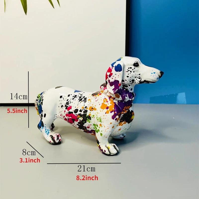 Color Graffiti Dachshund Resin Statue Stylish Animal Sculpture Home Office Desktop Decor Creative Decorative Craft Ornament