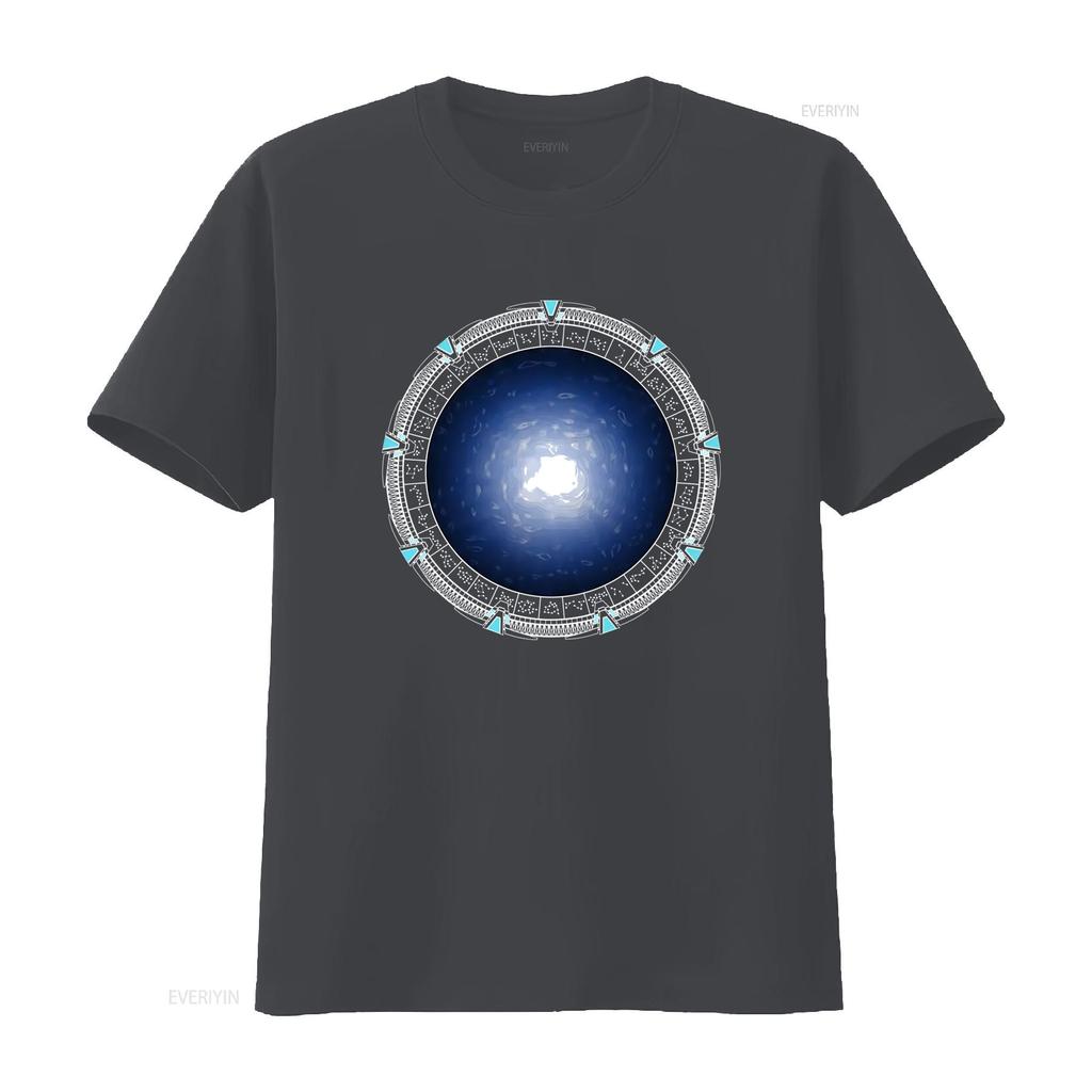 Stargate Atlantis Inspired Colorful Adult T Shirt Sci Fi Portal Design for Fans vintage Washed Slightly streetwear Stylish