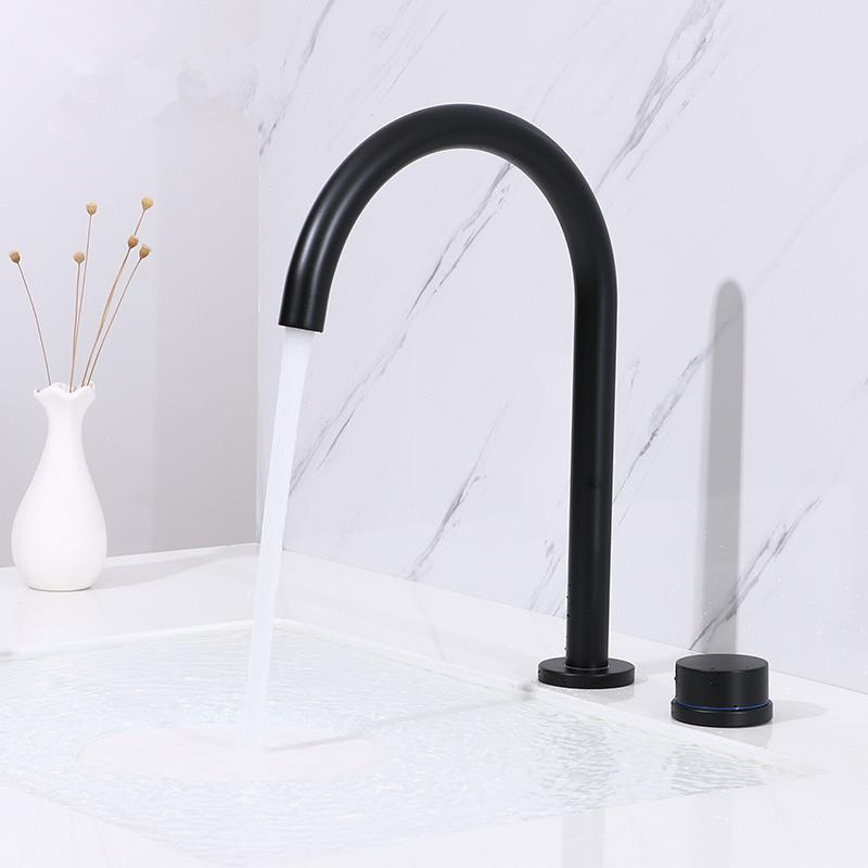 Brass Gray Basin faucet GrayBathroom Tap two hole Widespread Brushed Gold bathroom faucet sink tap 360 rotating Black basin Tap