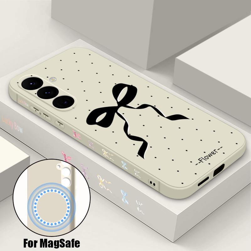 Black Bowknot Print Magnetic Phone Case For Samsung Galaxy S26 S25 S24 Ultra S23 S24 S25 FE S22 Plus For Magsafe Soft TPU Cover