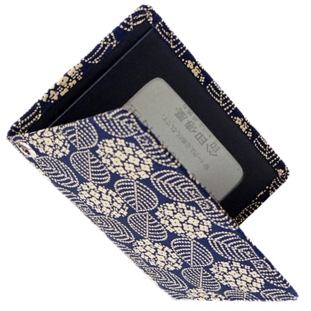 Držák průkazu Inden pro dojíždění 2527 průkazů G námořnická modrá jelení kůže x bílý lak hortenzie vzor xx 07cm průhledná kapsa 2 [Indenya] skládací 10,6 cm