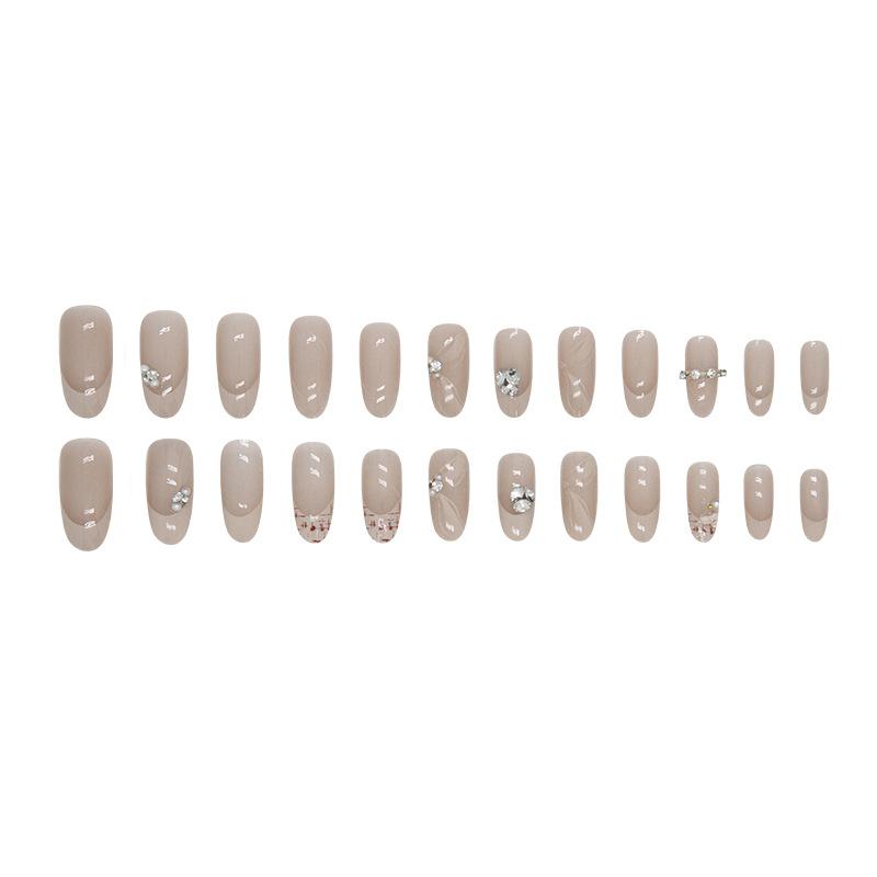 24 Pcs Oval Sweet Girl Small Fragrant Wind Diamond Nail Art Plaid Pile Diamond False Nail Finished Wear Nail