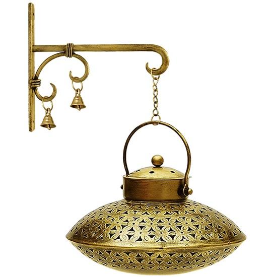 

Wall Iron Brass Hanging Traditional Droop Burner Holder Ideal for Diwali Decoration, Pooja Temple, Yoga Room Gifting