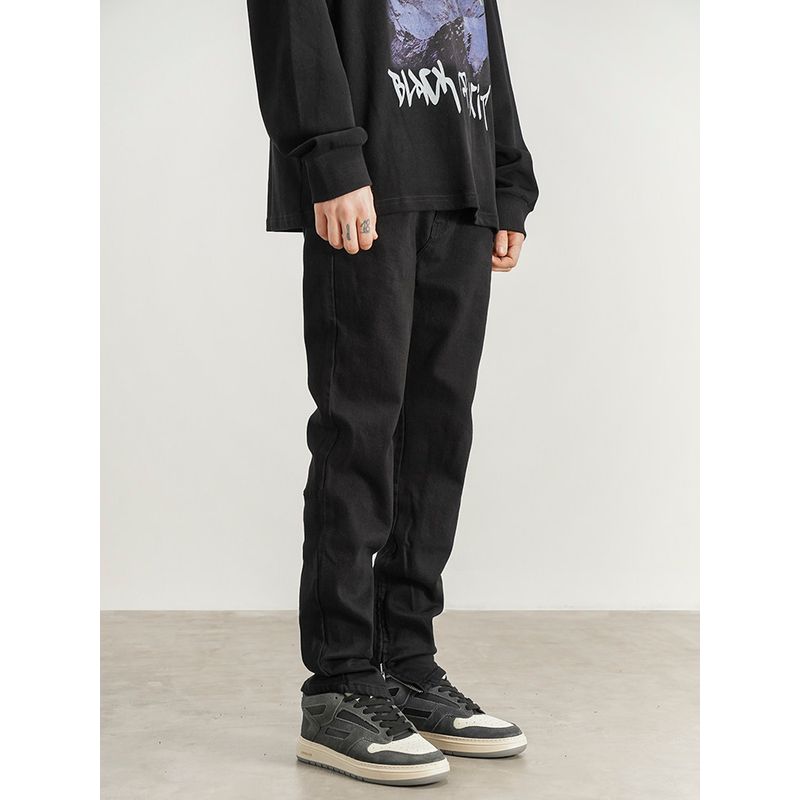 Black of Exit Original National Fashion Trousers Zip-up Slim fit Stretch Feet Jeans Men's High Street Trousers Men