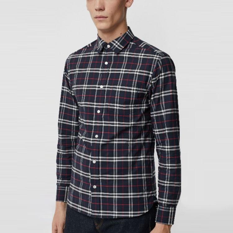 Burberry Shirts Men's Marine Blue Pointed Collar Moderate Other 80048351