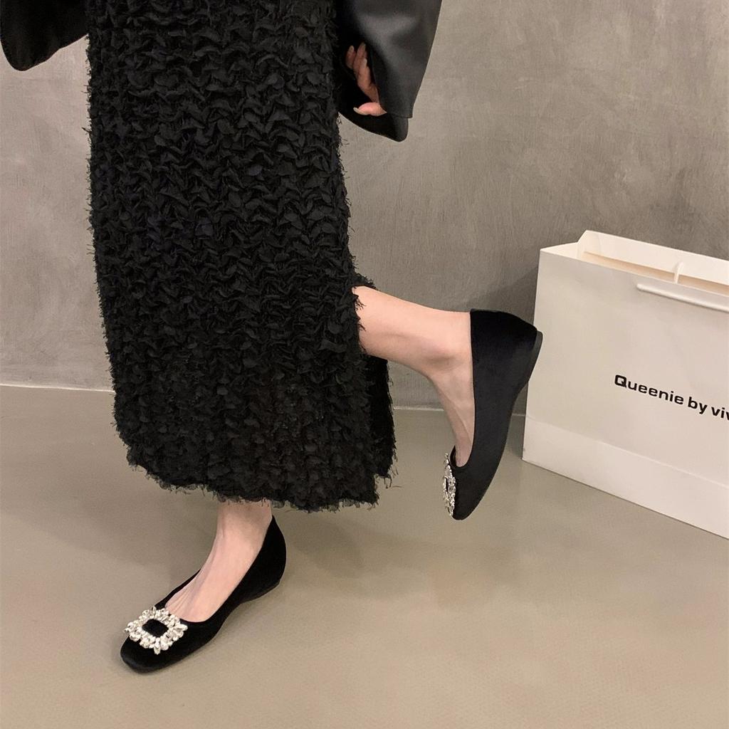 Innere Erhöhung Wildleder Strass Französische kleine Einzelschuhe Damenschuhe 2025 neu Frühling und Herbst Abendschuhe schwarz Pendlerschuhe