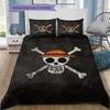 One Piece Straw Hat Pirates Pattern Bedding Quilt Set Quilt Cover Pillowcase Home Birthday Gift(1 * Duvet Cover + 2 * Pillowcase, Without Core)