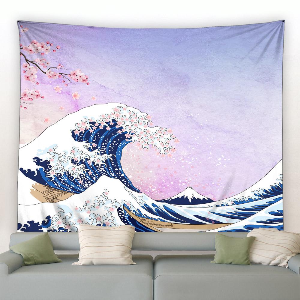 3D Chinese Ink Bamboo Tapestry Birds Red Flowers Mountain Water Natural Landscape Tapestries Dorm Living Room Wall Hanging Black