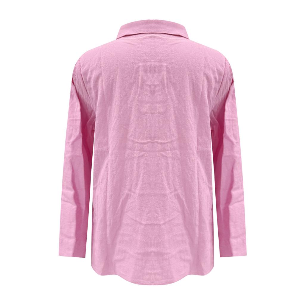 Ladies Fashion Solid Color Linen Long Sleeve Casual Shirt