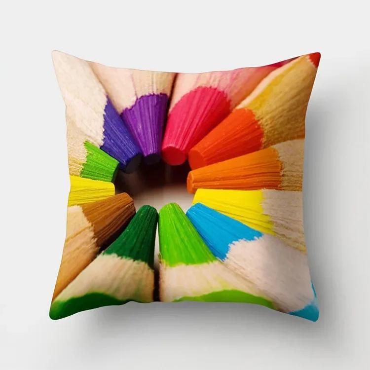 Nordic Colorful Rainbow Geometric Printing Pattern Polyester Cushion Cover for Home Living Room Sofa Decorative Pillowcase