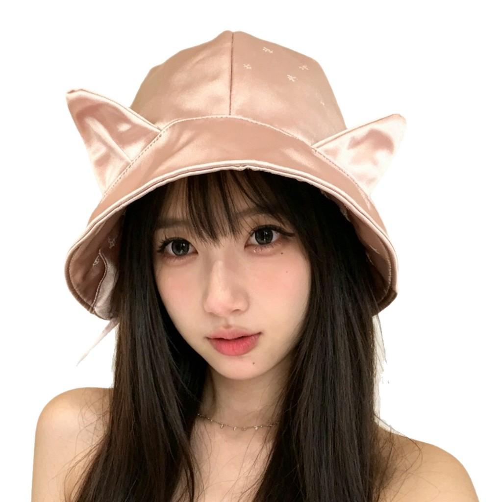 Classic Polyester Double Sided Cat Ear Bucket Hat With Sun Protection For Casual Summer Wear