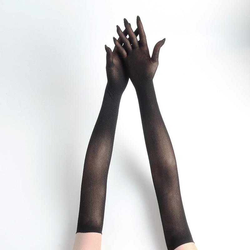 

Women Sexy Lace Thin Transparent High Elasticity Long Gloves Nightclub Cosplay Man Solid Seamless Tight Stocking Gloves Sunscree One Size