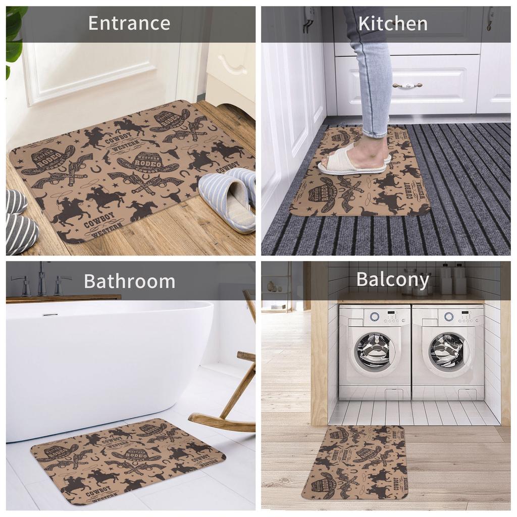 Western Cowboy Pattern Doormat Non-Slip Bathroom Kitchen Mat Bedroom Balcony Door Floor Entrance Carpet Rug