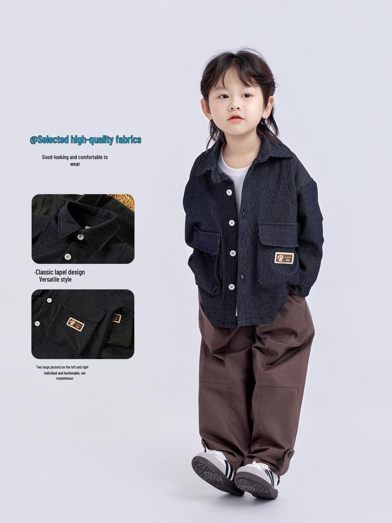 Boys' Stylish Long-Sleeve Turn-Down Collar Shirt - 2025 Spring/Autumn Collection