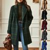 Damski Vintage Kraciasty Wełniany Płaszcz Średniej Długości Kołnierz Klapowy Casualowy Wełniany Płaszcz Elegancki Z Długim Rękawem Kraciasty Płaszcz Ciepła Zimowa Odzież Wierzchnia