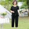 Damen Sommer Design Locker Große Größe Anzug Mittelalterliche und Ältere Bequeme Lässige Kurzarm Oberteil + Hose Zweiteiliges Set