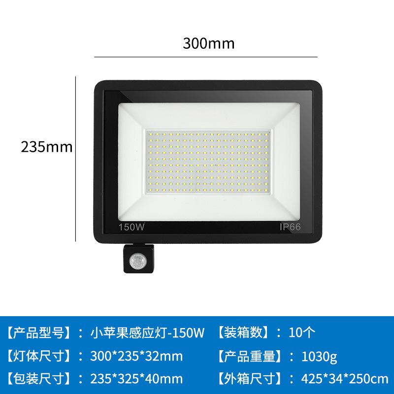 New LED Little Apple Floodlight 10W-150W Human Body Sensor Infrared Sensor Outdoor Waterproof Corridor Floodlight Hot Selling