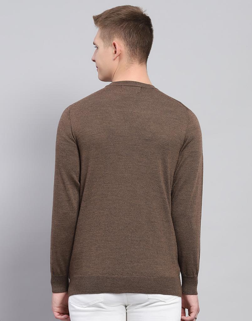 MONTE CARLO Mens Solid Brown V Neck Full Sleeve Pullover