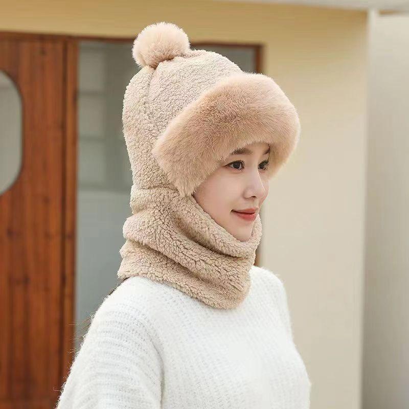 Winter Hat Ear Protection Windproof Outdoor Cycling Women's Scarf Mask Integrated Warm and Plush Thick Warm Head Cap