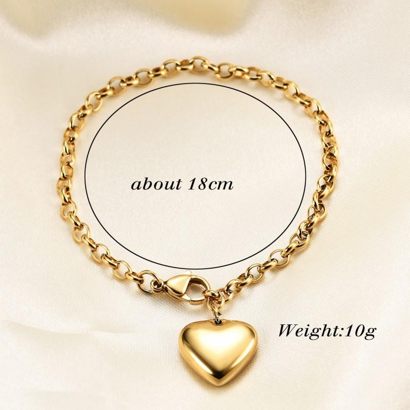 Minimalist Stainless Steel Heart Charm Bracelet Women O-Link Chain Gold Or Tone Fashion Daily Wear