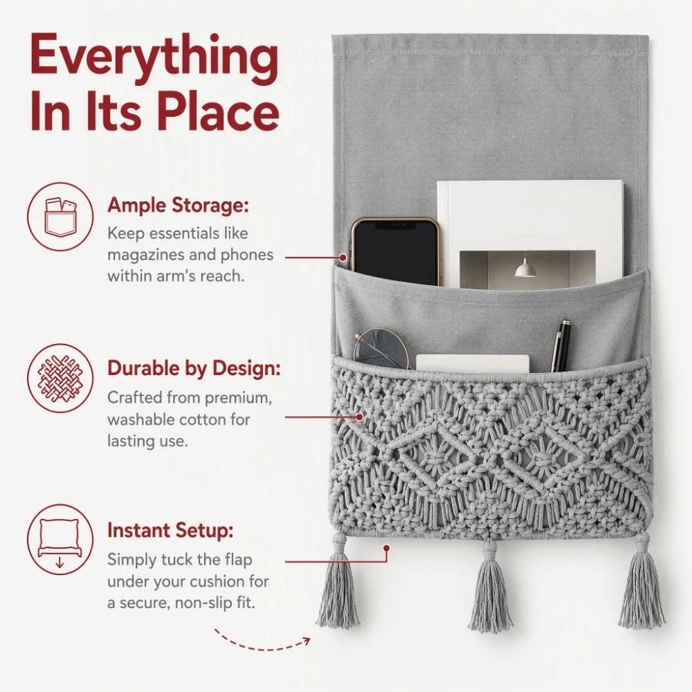 Bohemian Style Sofa Cover Side Pockets Space Saver Sofa Hanging Storage Bag Remote Control