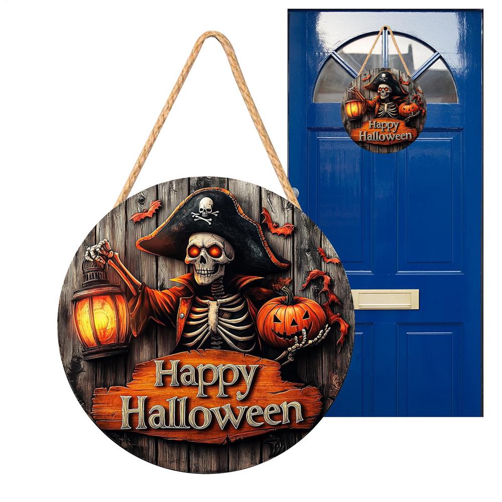 

Halloween Door Hanger Sign 2D Halloween Wood Signs Pirate Captain Haunted House Pumpkin White Ghost Festival Decor For Yard Home