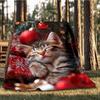 1pc Christmas Kitten Outdoor Flannel Blanket Soft All Season Polyester Throw , Perfect for Picnics & Travel , Picnic Accessory