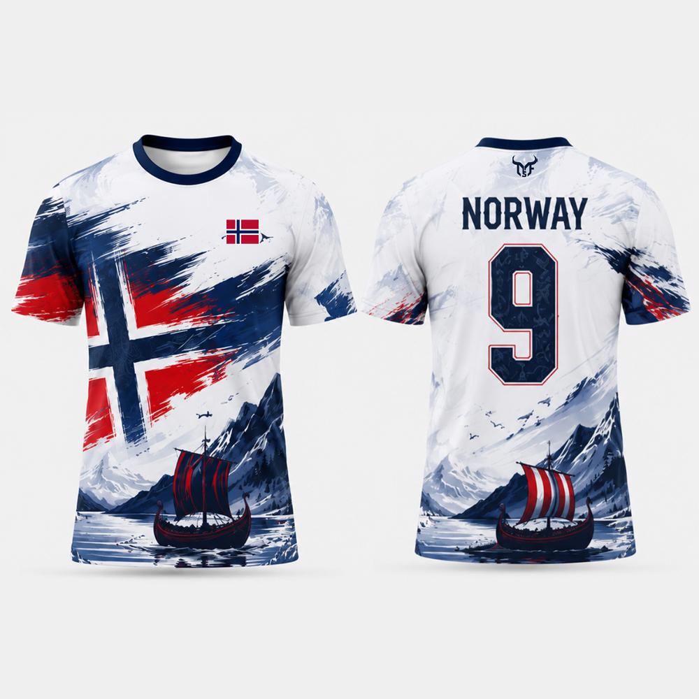 Huiteng13 Nieuw Noorwegen Vlag Print Voetbal T-shirt Sneeuwberg Patroon Ademend Trainingsshirt Unisex Sport Sneldrogend Casual Ronde Hals Top 5XL