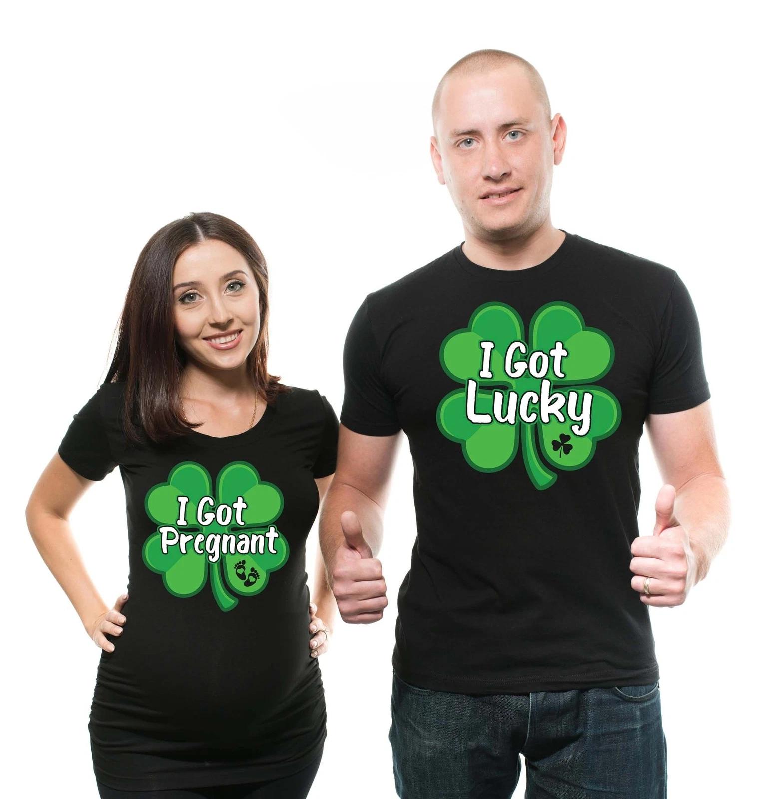 Lucky Pregnancy Matching Couple T-shirts St Patricks day Wife husband Tshirts L