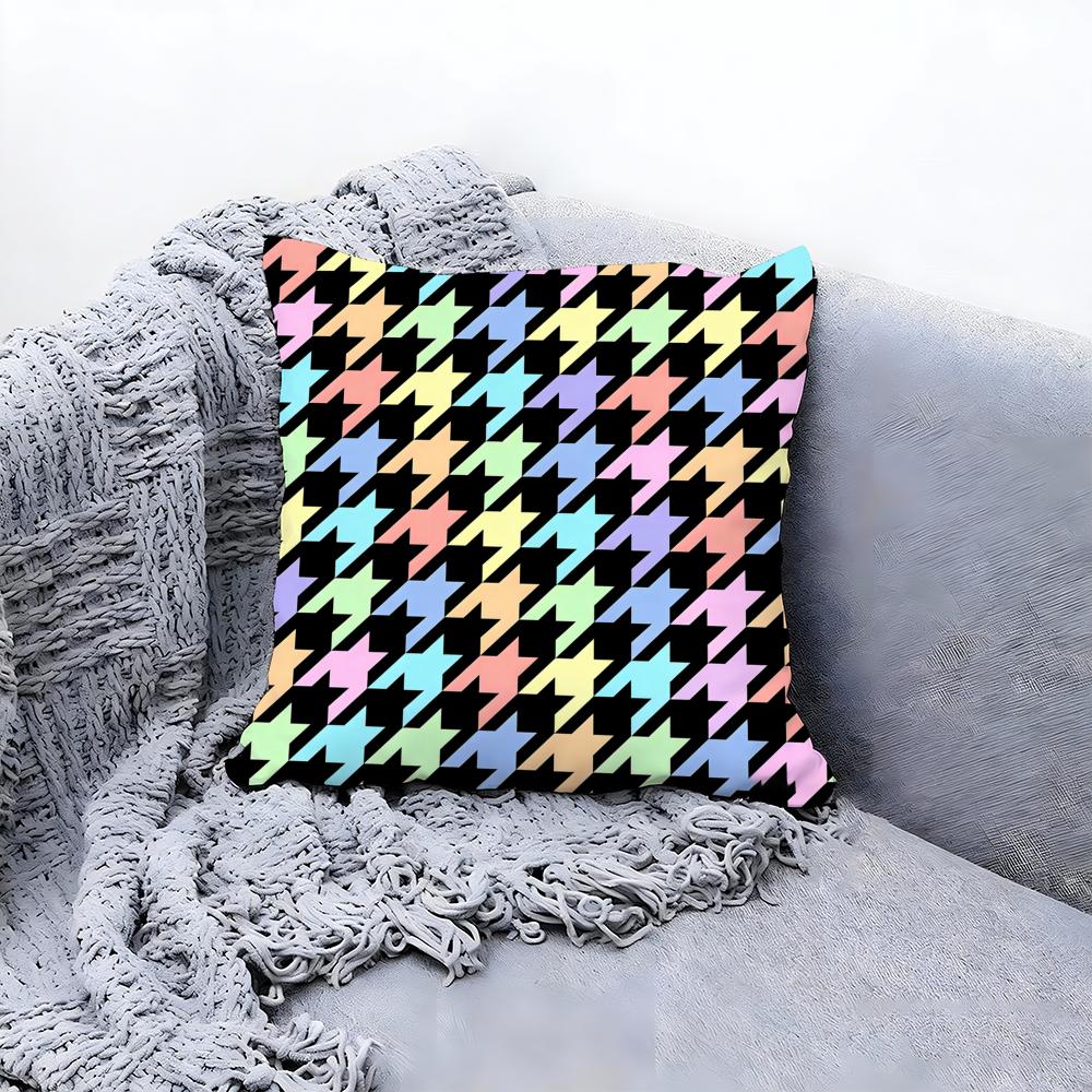 Chic Houndstooth Pattern Style Cushion Cover Premium Comfort Reversible Pillow Cove In One Design For Any Room & Car Interior