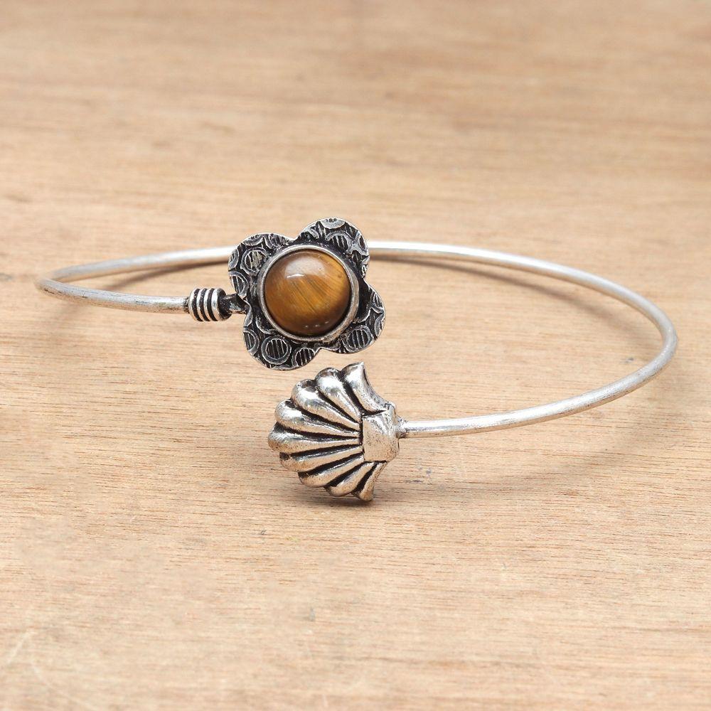 Piatră prețioasă Ochi de Tigru Bijuterii din Argint Lucrate Manual Brățări Manșetă 7'' Ajustabile