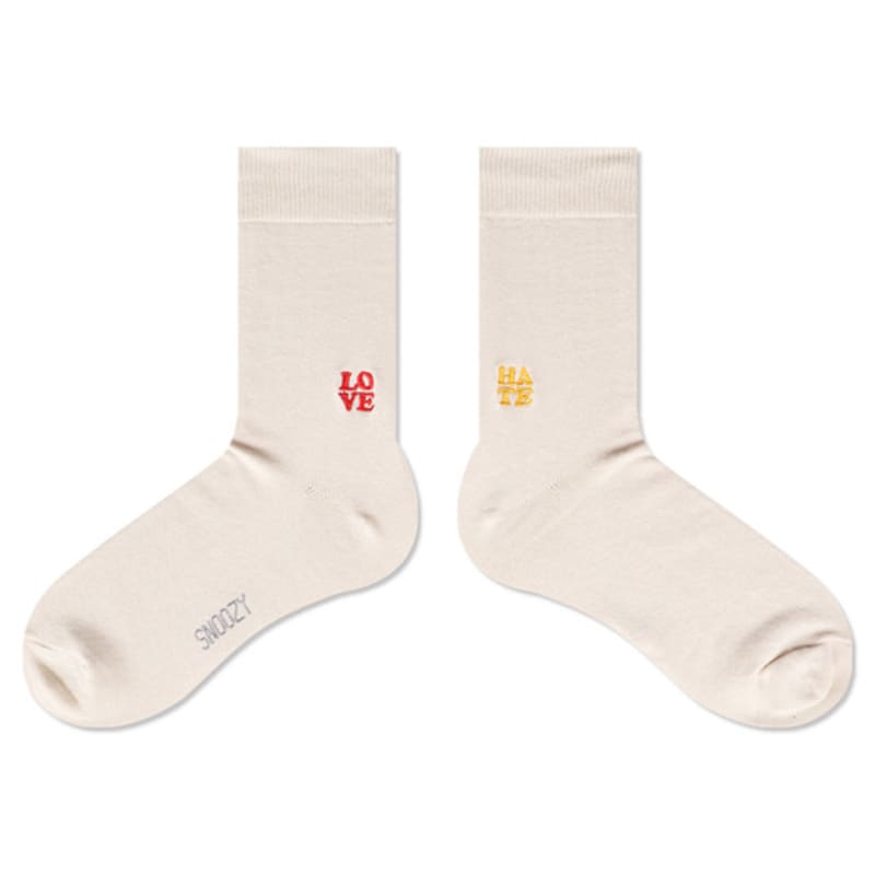 SNOOZY Lovehate Embroidered Socks (Beige)