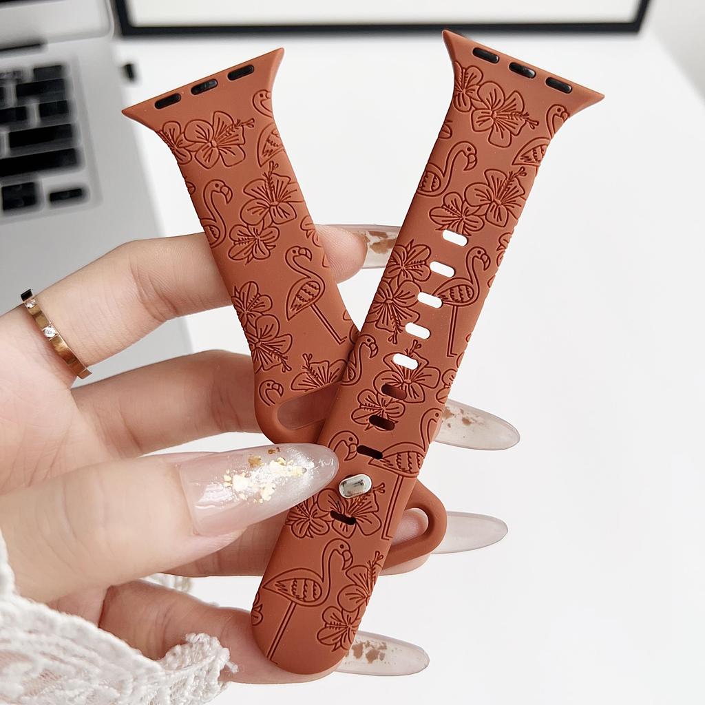 Flamingo-Blumenschnitzsilikon passend für Apple Watch Apple Watch Apple Strap iWatch Sport-Prägearmband