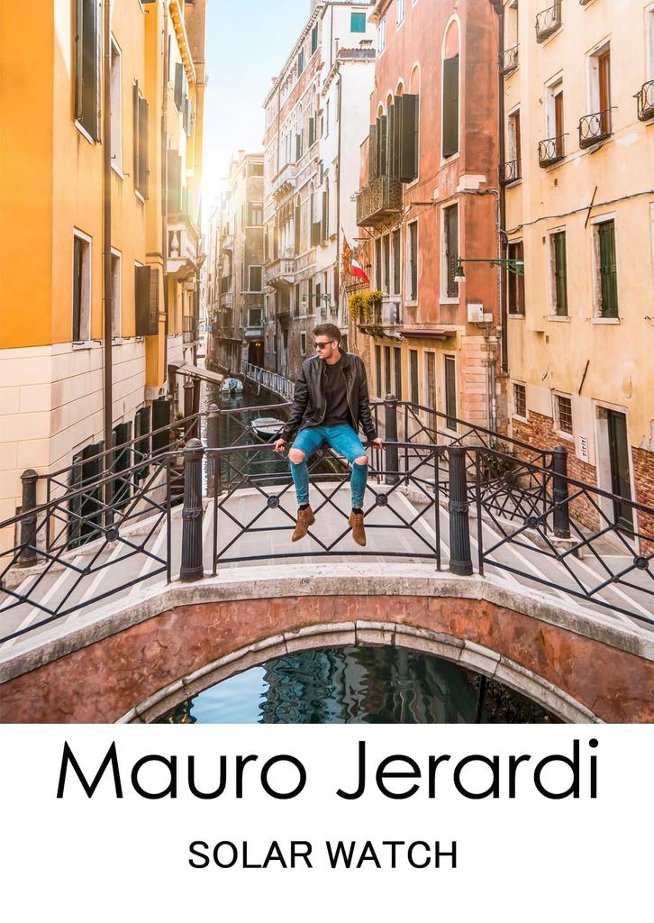 Ceas Solar Rezistent la Apă 3 ATM Brățară din Oțel Inoxidabil Negru Total [Mauro Gerardi] MJ032-6 Bărbați