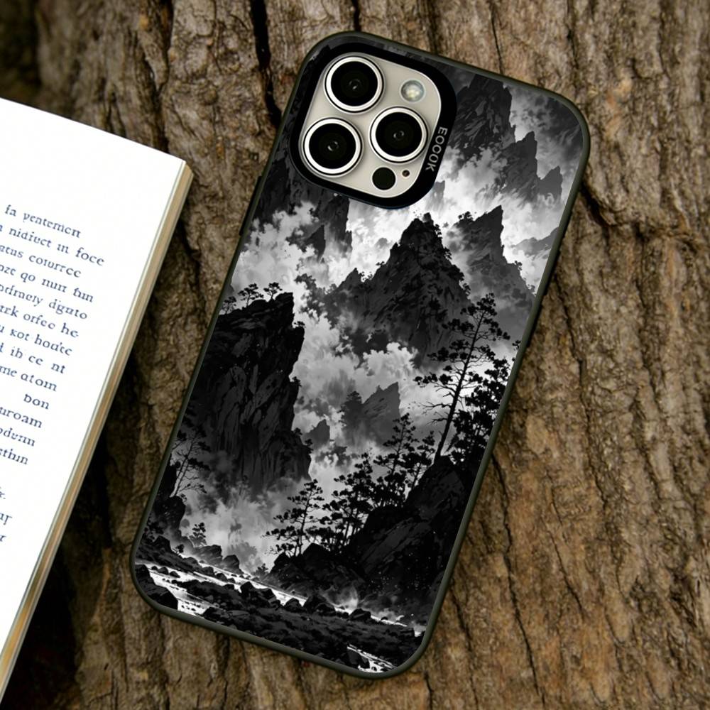 Classical Chinese Landscape Phone Case For iPhone 17,16,15,14,13,12,11 Plus,Pro Max,XS,Colorful Silver Phone Case Funda Cover