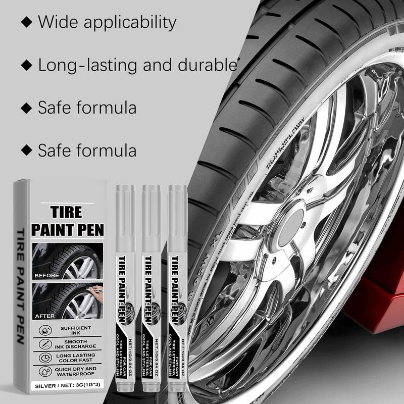 Car Tire Paint Pen Vehicle Silver Paint Repair Pen 3X Multifunctional Paint For Cars Paint Scratch Repair Automotive Tire Paint