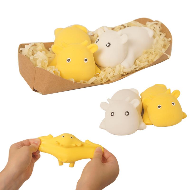 Stress-Relief Stretching Lying Cow Slow Rebound Squeeze Soft Rubber Toy Deformable Cow Palm Toy Cute And Fun Birthday Party Gift